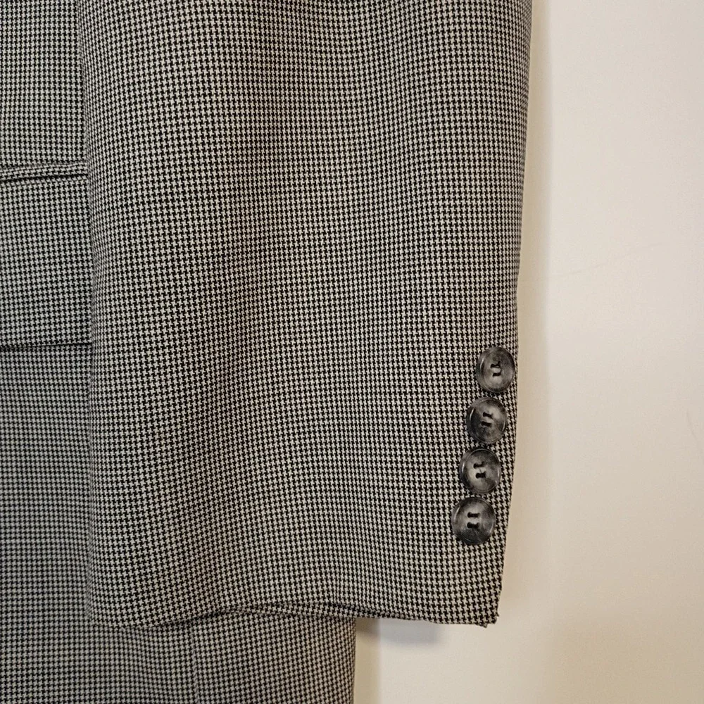 VTG Lands' End 40R Wool Black‎ Houndstooth Blazer Sport Coat Jacket 2 Button USA